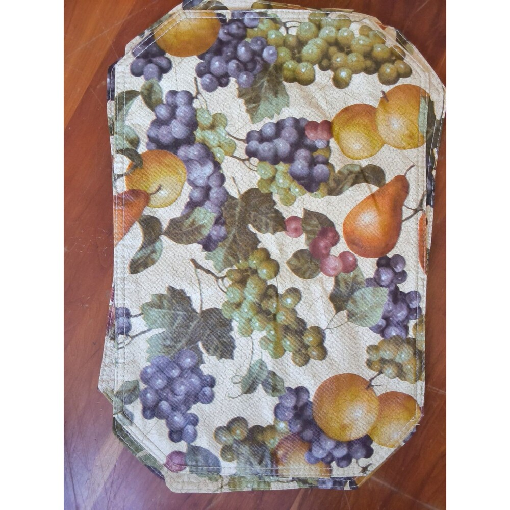 Set of 5 Reversible Vinyl Mixed Fruit Placemats Grapes Vintage Cottagecore Y2K